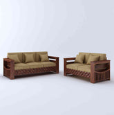 Olivia Solid Sheesham Wood 5 Seater Sofa Set With Coffee Table (3+2, Natural Finish)